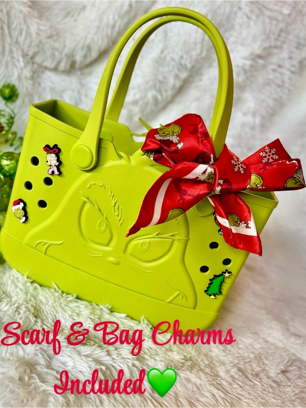 Grinch Tote Bag ALL INCLUDED ACCESSORIES 💚